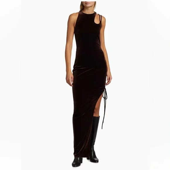 MONSE Lace-Up Velvet Maxi-Dress